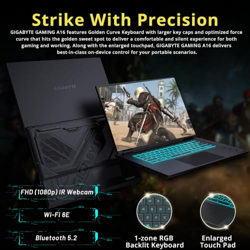 Image of GIGABYTE A16 16 inch WUXGA 165Hz Gaming Laptop, Intel Core i7-13620H, GeForce RTX 5070 8GB GDDR7, 16GB RAM, 2TB Storage(1TB SSD+1TB Docking Station Set), RGB Backlit Keyboard, Win 11, Black Steel