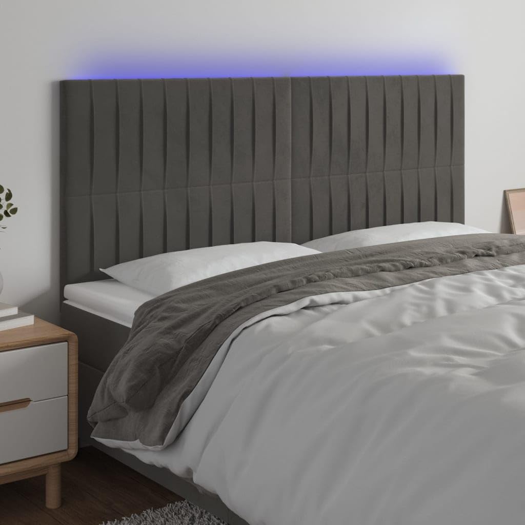VIDAXL - Testiera A Led Grigio Scuro 147x16x78/88 Cm In Tessuto - 11