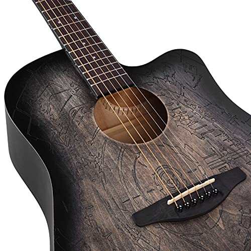 Winzz 41 Inch Akoestische Gitaar Full Size Vintage Gravure, Beginners Folk Gitaar 4/4 met Gewatteerde Zak, Standaard… - Image 5