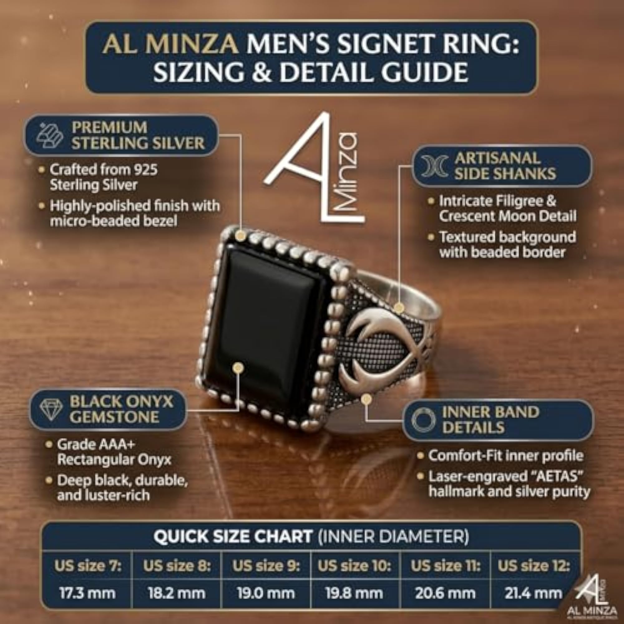 Men's Signet Ring with Black Stone Silver Tone