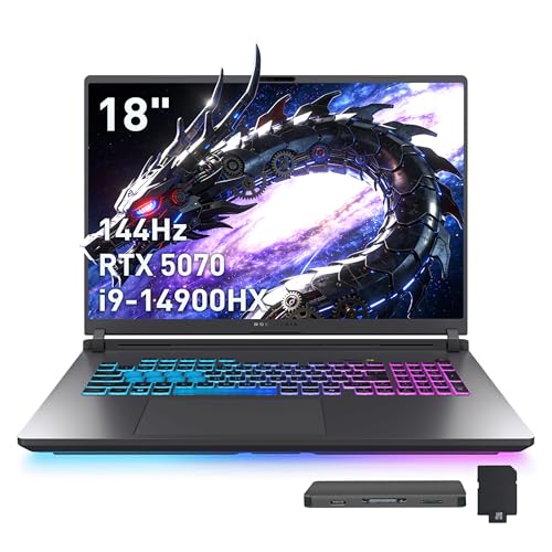 ASUS ROG Strix G18 18" 144Hz WUXGA Gaming Laptop, Intel i9-14900HX, GeForce RTX 5070, 64GB RAM, 3TB Storage (2TB SSD+1TB Docking Station), 4-Zone RGB Backilit Keyboard, FHD IR Camera, Win 11, Gray
