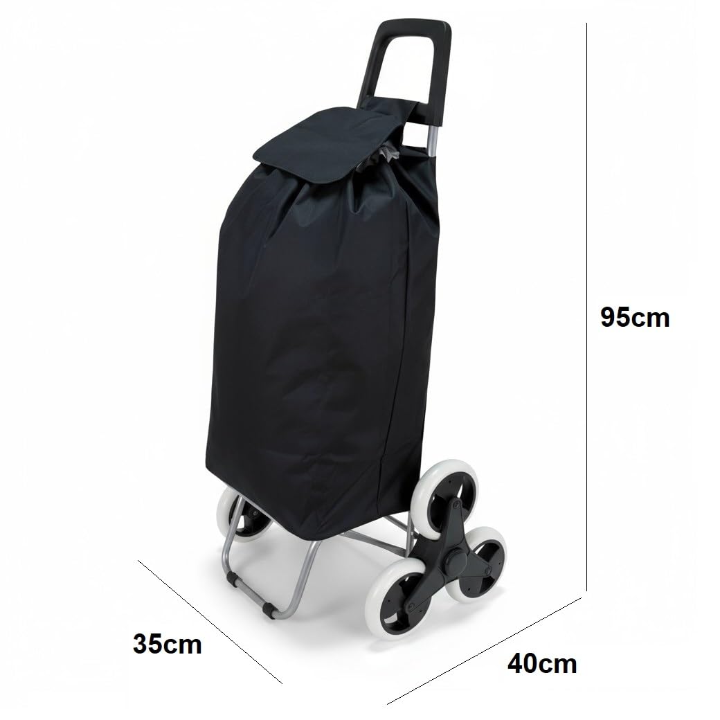 Carro de la Compra Plegable para Subir Escalerascon, Carrito del Mercado 6 Ruedas, Bolsa Impermeable de 44L litros (Negro)