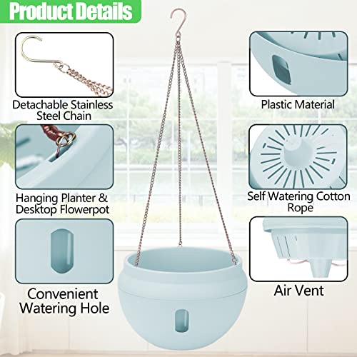 Fancywolf 2 Pack Bowl Shapped Water Level Visible Hanging Planters Self Watering Water Storage Double Layer Strong Plastic Garden Flower Pot Drainer Drainage Holes And Plugs Basket Metal Chain (Jade) #TOP1