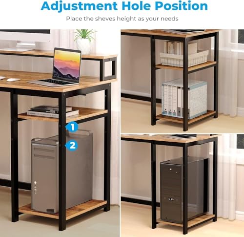 Image of Study Table with Monitor Stand| Small Home Office Desk with Ergonomic Monitor Stand| Reversible Computer Desk| Modern Study Desk| Laptop Desk| Walnut Cream| 120x60x75 CM