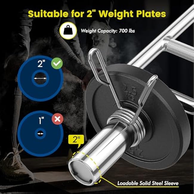 Goplus 34¡¯¡¯ Olympic Triceps Bar, 700LBS Capacity Steel Weight Barbell w/Knurled Handles, 2 Spring Collars, Home Gym Strength Training Bar for Weightlifting, Squats, Deadlifts, Shrugs