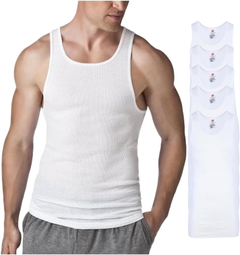 Men’s Tall 100% Cotton Ribbed Tank Tagless Undershirts, Multipack