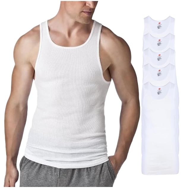 Hanes Mens Tall 100 Cotton Ribbed Tank Tagless Undershirts Multipack