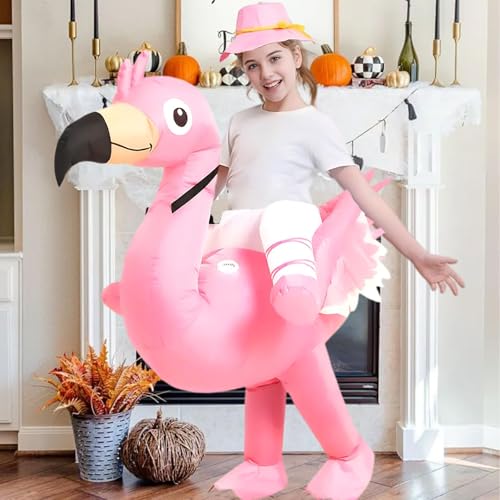 Disfraz inflable de flamenco para niños con sombrero rosa miniatura 2