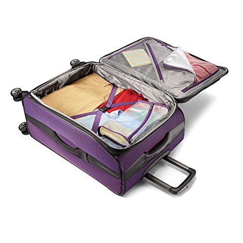 American Tourister Zoom Softside Luggage With Spinner Wheels, Purple, Checked-Medium 25-Inch #TOP2
