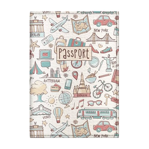 Image of Quttie Passport Cover for Kids, Women and Men, Cute Travel Passport Holder (Light Travel Pattern)