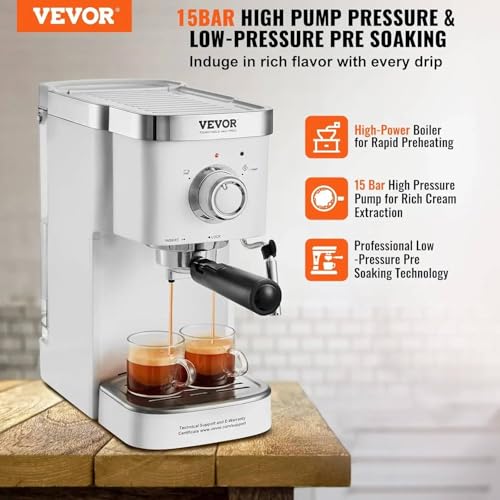 Image of Fastlink‚15 Bar Semi-Automatic Espresso Machine with Milk Frother - Create Professional Cappuccinos & Lattes at Home