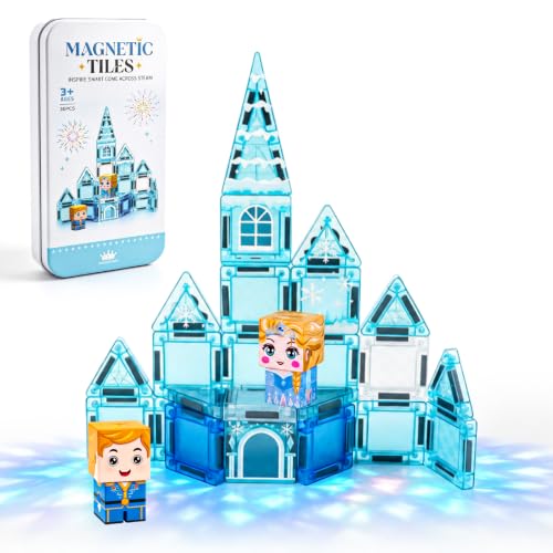 Image of Mini Magnetic Tiles 30PCS Ice Castle Building Set for Kids Ages 3+ | travel friendly,ice castle magnetic tiles, mini 30pcs set, safe abs, strong magnets, stem pretend play toy for kids 3+