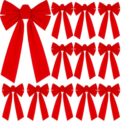KIMOBER 12PCS Large Red Velvet Christmas Bows, 13 X 9 Inches Decorative Christmas Wreath Bows for Xmas Tree Garland Party Decoration