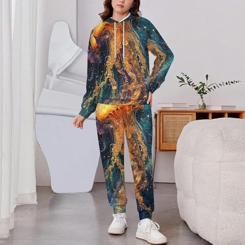Boys Girls Pullover Hoodie Jogger Pants Kid Outfit Sweatshirt Sweatpants Set, Jellyfish Galaxy Universe2