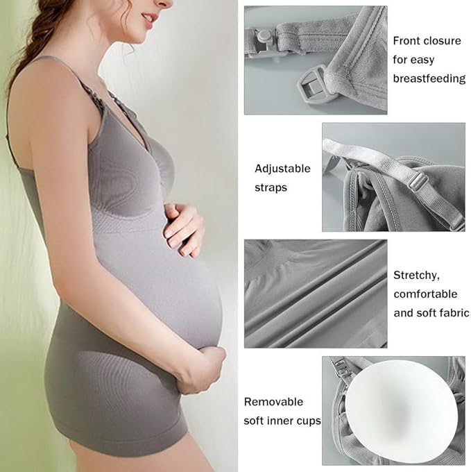 Camisola de lactancia de algodón para mujer, 3 piezas, camiseta sin mangas para lactancia, camisola larga sin anillo de acero