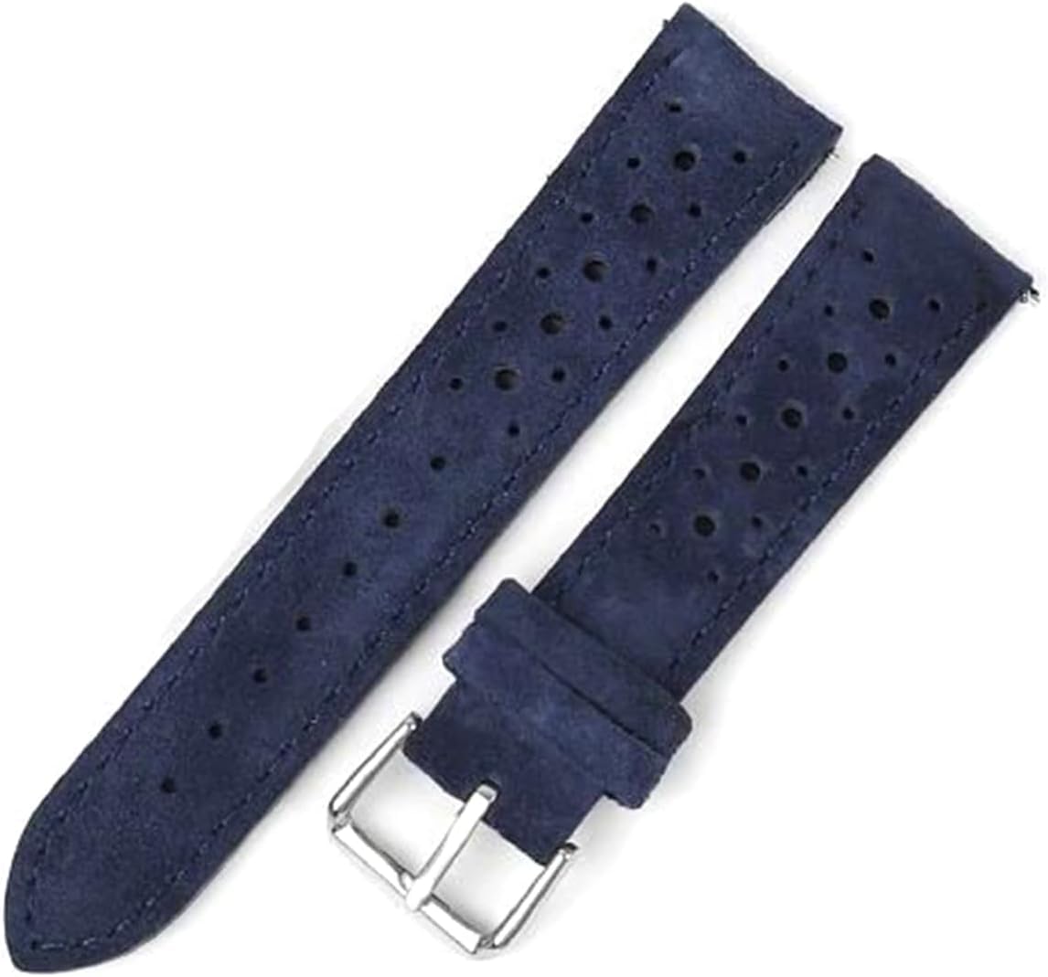Bracelet montre cuir suédé 24 mm bleu vintage finition main