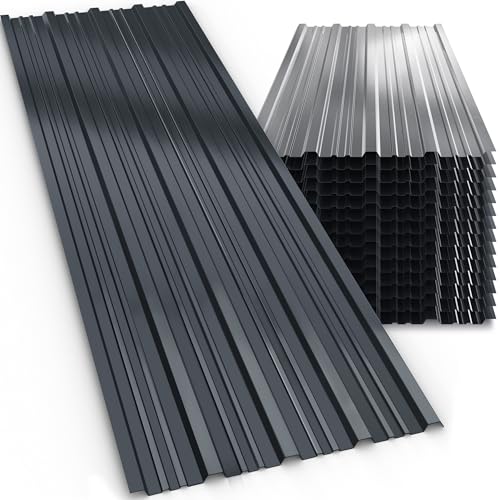 GARDEBRUK® 14x Lamiere Zincate Profilate110x46cm =7m² Lastre Trapezoidali Pannelli Copertura in Metallo Tetto Tettoia Lamiera Grecata Antracite