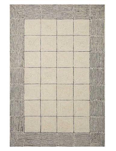 Image of Spectrum Pattern Wool Carpet with Loop Texture Yarn Anti Shedding Carpet Size 8x11 Feet A1 Beige & Charcoal Color