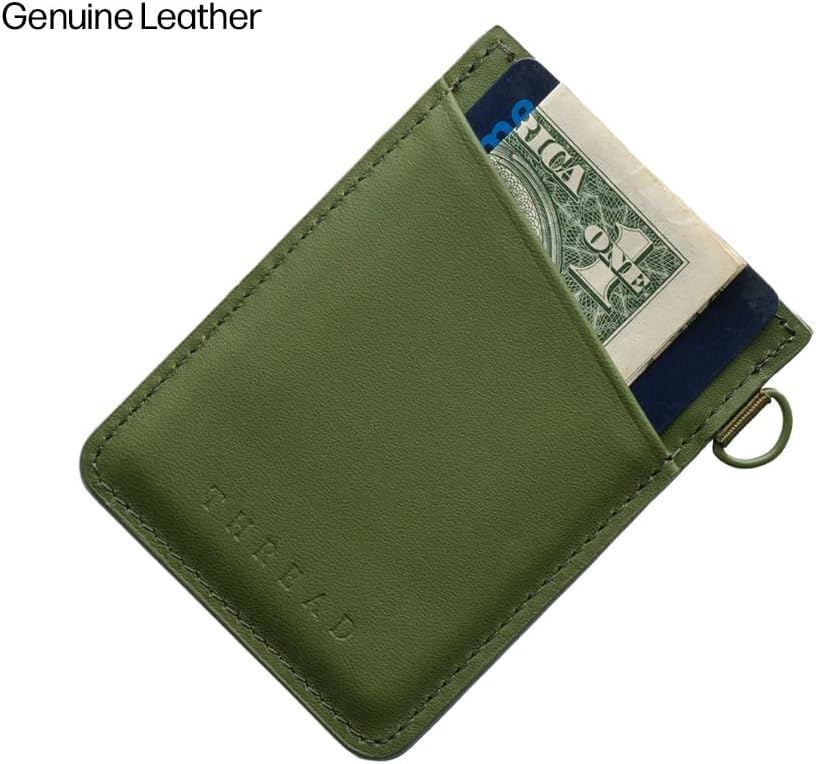 Thread Wallets Ultra Slim Minimalist Leather Card Holder Wallet (Olive) image 4