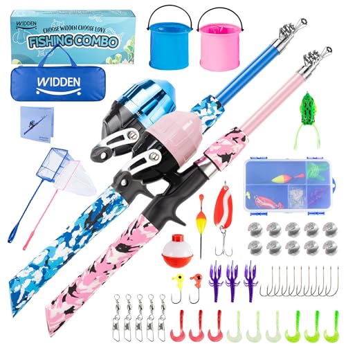 WIDDEN 2 Pack Kids Fishing Pole, Portable Telescopic Kids Fishing Poles Set for Boys and Girls, Fishing Rod and Reel Combo Kit with Tackle Box, and Fishing Net, Best Fishing Pole for Toddler Youth
