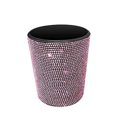 Image of Bling Car Garbage Trash Can,Glitter Diamond Trash Container Hanging Garbage Bin Multifuntional Organizer Storage Box Universal Dustbin Garbage Container,Pink