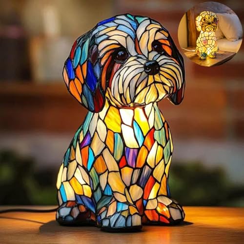 wioilyoy Dog lamp Maltese Dog Lights Cute Pet Resin Dog Desktop Night Lights Vintage LED Table Lamps Home Decor Animal Series Art Night Lights for Christmas Birthday(Maltese Dog)