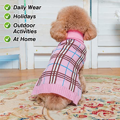 Dillybud Small Dog Sweaters, Dog Clothes Turtleneck Plaid Knitwear Pet Sweater Pullover For Puppy Doggie Cat Girls Or Boys, Dog Apparel Coat For Fall Winter Cold Weather Indoor Or Outdoor Size S,Xs,M #TOP4