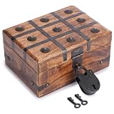 Ajuny Holz Schatztruhe handgefertigte Andenkenbox mit Muschelstreifen