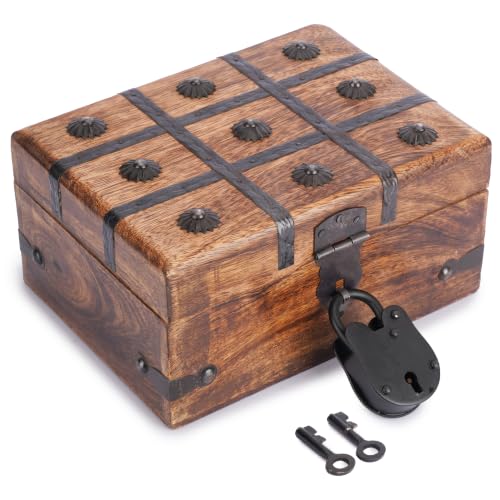 Ajuny Coffre Au Trésor De Pirate En Bois Avec Bandes De Coquillages 8x6 Po