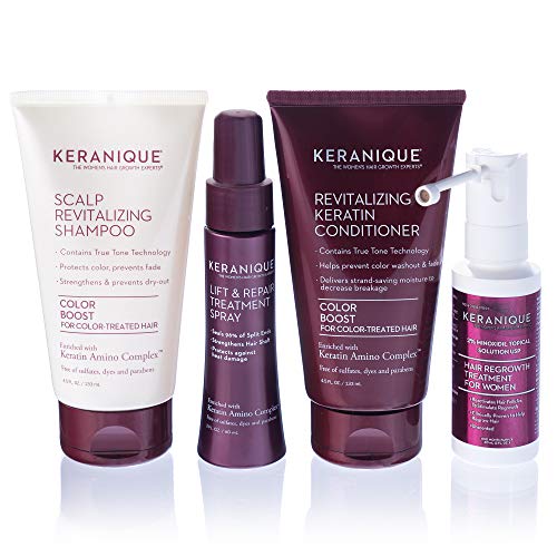 Keranique Hair Regrowth System 30 Days - Keratin Amino Complex - Free of Sulfates Dyes Parabens, Includes Shampoo and Conditioner, Regrowth Treatment & Lift and Repair Spray for Colored Thinning Hair