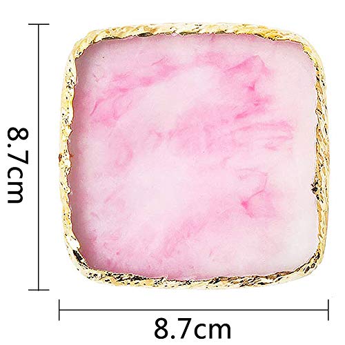 Harz Nail Art Palette, BKJJ 2 Stück Gel Polish Halter, Goldener Rand Nagelpaletten, Nachahmung Achat Muster Design, Farbmischung Pigment Platte, Mischpalette Nagelkunst Werkzeug Zubehör (WeiÃ/Pink) – Bild 3