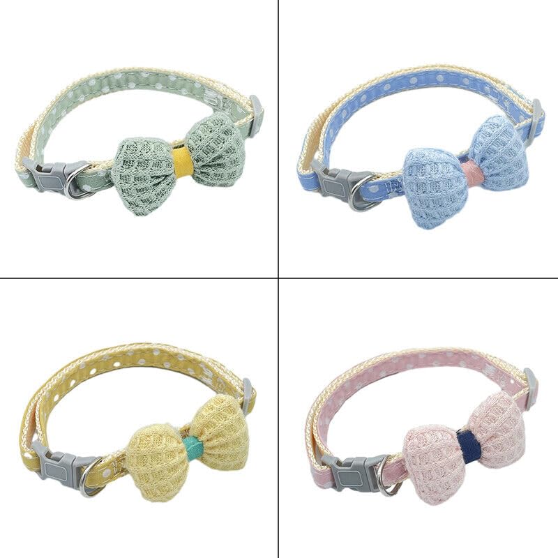 Image of YellowCult Fancy & Comfortable Pet Collars for Cats, Puppies, Small Dogs, Fat Rabbits with Adjustable Size,Bow, Bell & Buckle Safety Lock-[Knitted Bow] - [Lime Yellow]