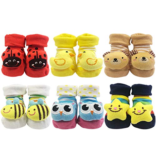 Wrapables 3D Cartoon Anti-Skid Baby Booties Sock Slippers (Set of 6), Cute, 3-12 Months