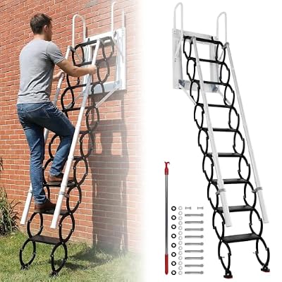 2-2.4M Wall Mounted Retractable Telescoping Attic Ladder with Dual Handrail