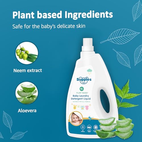 Image of Amazon Brand - Supples Baby Laundry Detergent Liquid | 2 Litre | pH Balanced | Anti-bacterial | Contains Aloevera & Neem Extract | Plant based - Free from Harsh Chemicals