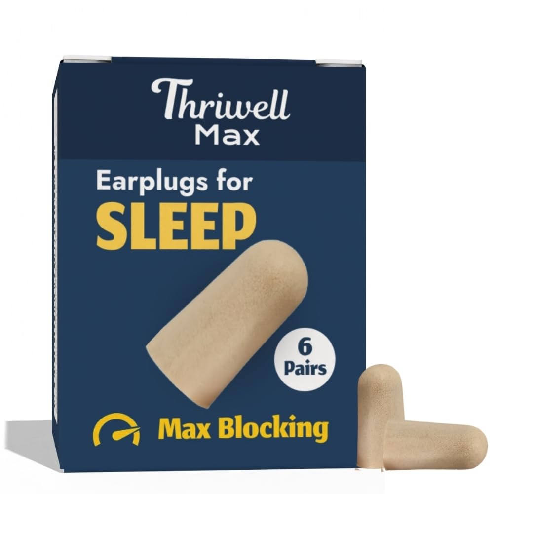 Thriwell Ultra Soft Ear Plugs for Sleeping, Noise reduction for Snoring, Earplugs for sleep in Flight Travel, Noise Cancelling Foam Earplug for Women Men Kids, Side sleeper friendly, (Pack of 6 Pairs)