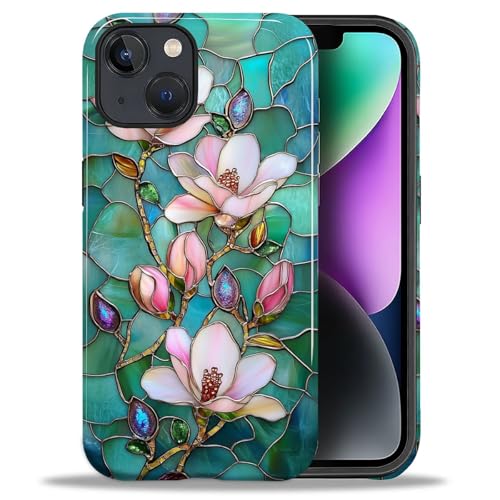 Coque iPhone 14 Plus antichoc et anti-rayures motif vitrail floral