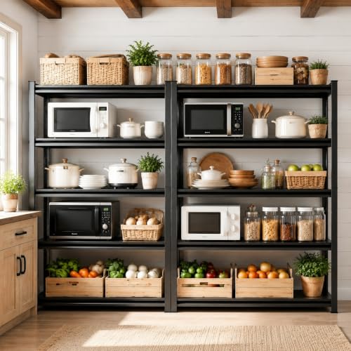 Image of Kitchen Shelves Heavy Duty 5 Tier Adjustable Shelves Compact Metal Shelving Storage Rack Slim Utility Pantry Organizer Stand for Microwave Corner Utility Cabinet Rack, 36 inch Wx 16 inch Dx 71 inch H
