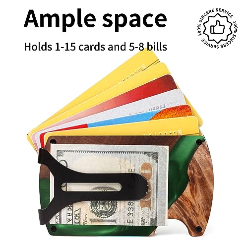 Image of Wallet for Men, Minimalist Slim RFID Blocking Resin Wood Credit Card Holder with Money Clip, Easily Removable Cash&Card Metal Wallet,Resin River,Natuarl Walnut Wood,Unique Pattern,Gift for Men