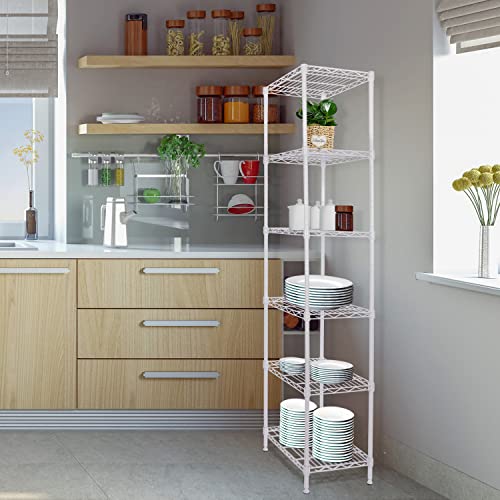 Giotorent 6-Tier Standing Shelving Metal Units, Adjustable Height Wire Shelf Display Rack For Laundry Bathroom Kitchen 16.6” X 11.6” X 63” (6-Tier-Down, White) #TOP1