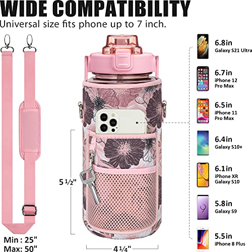 Half Gallon Water Bottle with Sleeve 64 OZ Motivational Water Bottle with Straw & Time Marker to Drink Leakproof Tritan BPA Free Sport Water Jug Reusable Neoprene to Keep Women Men Drink Enough Water