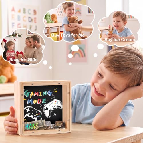 Image of ICOSY Piggy Bank for Kids, Wooden Framed Coin Bank