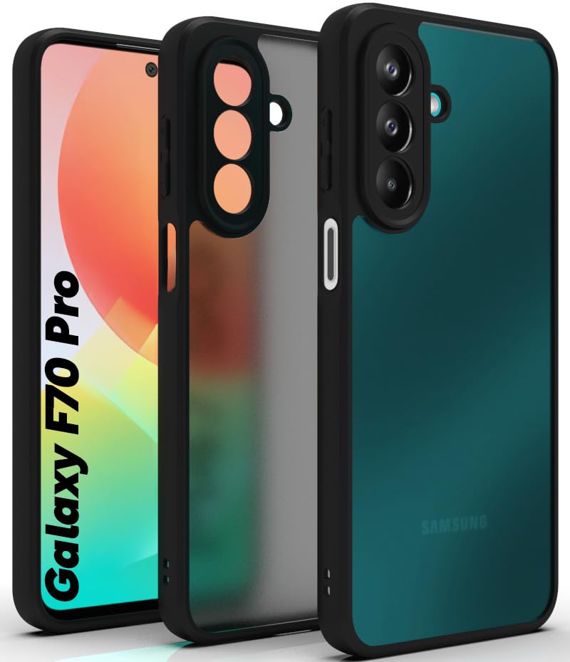 Image of RIGGEAR Shockproof Sleek Hybrid Armor Back Cover Case for Samsung Galaxy F70 Pro 5G (Smoke Black Matte PC + Black TPU Bumper)