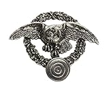 3,6 x 4,2 cm Schnabel-Schmuck Herren-Brosche Jagdabzeichen Adler im Kranz mit Schießscheibe Versilbert gebürstet - 001280/V178