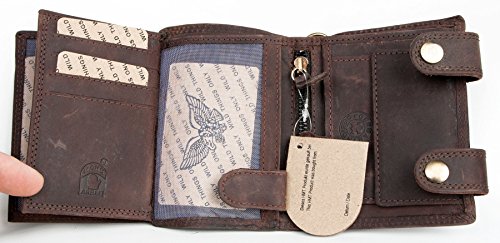 FLW-Wild Brown Strong Genuine Leather Biker's Wallet with an Eagle with Metal Chain - RFID4