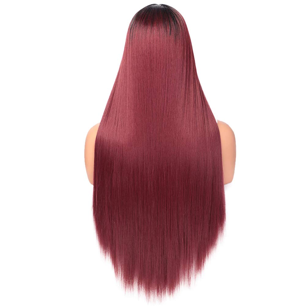 Perruque synthétique de cheveux longs raides ambrée avec raie au milieu