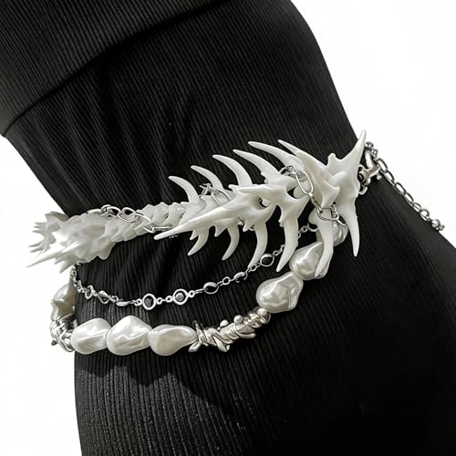 Handmade Spine Vertebrae Waist Chain with Pearl Beads | Dark Sexy Gothic Hip Jewelry Adjustable Skeleton Bone Punk Belt Lolita Cosplay Accessory for Women Men Unisex