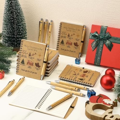 Carnets de Noël à couverture illustrée et stylos en bambou léger - 4