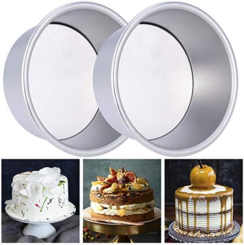 FRIUSATE 4 Pack 6-Inch Cake Tin, Non-Stick Deep Aluminum Round Cake Pan with Removable Bottom, Baking Pan for Wedding/Birthday/Christmas, Cake Baking Round Cake Tin Set with Loose Base