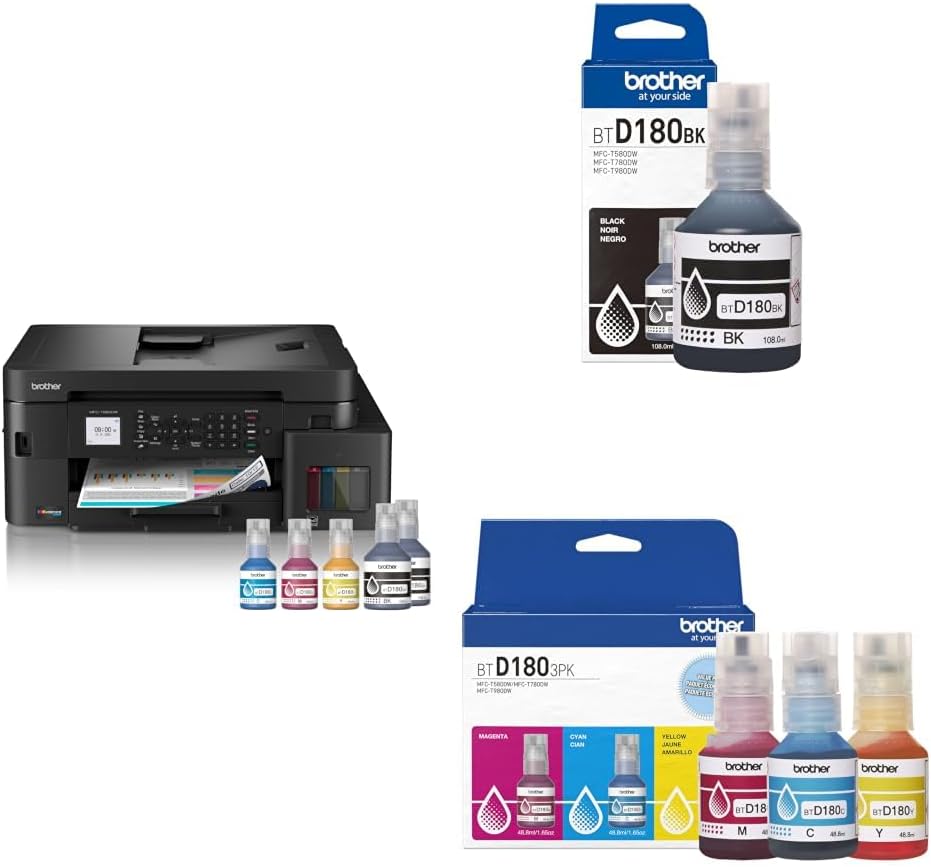 Brother INKvestment Tank 980 Wireless and Ethernet Color Inkjet All-in-One Printer | Includes up to 3 Years of Ink in-Box(1) (MFC-T980DW) + More High Yield Black and Colors Ink Bottles